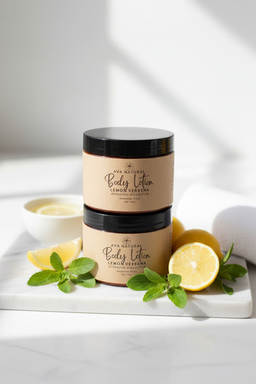 Shea Butter Lemon Verbena Body Lotion with new background