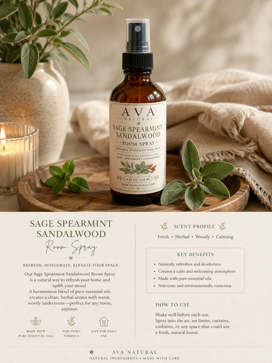 Sage Spearmint Sandalwood Room Spray