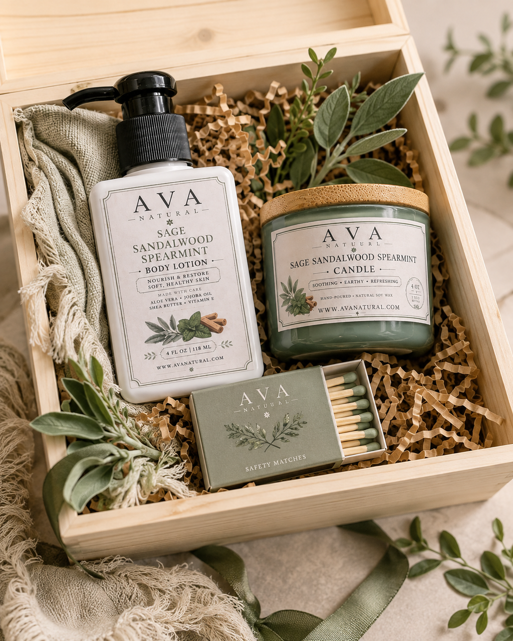 Sage Sandalwood Spearmint Gift Set Body Lotion-Candle