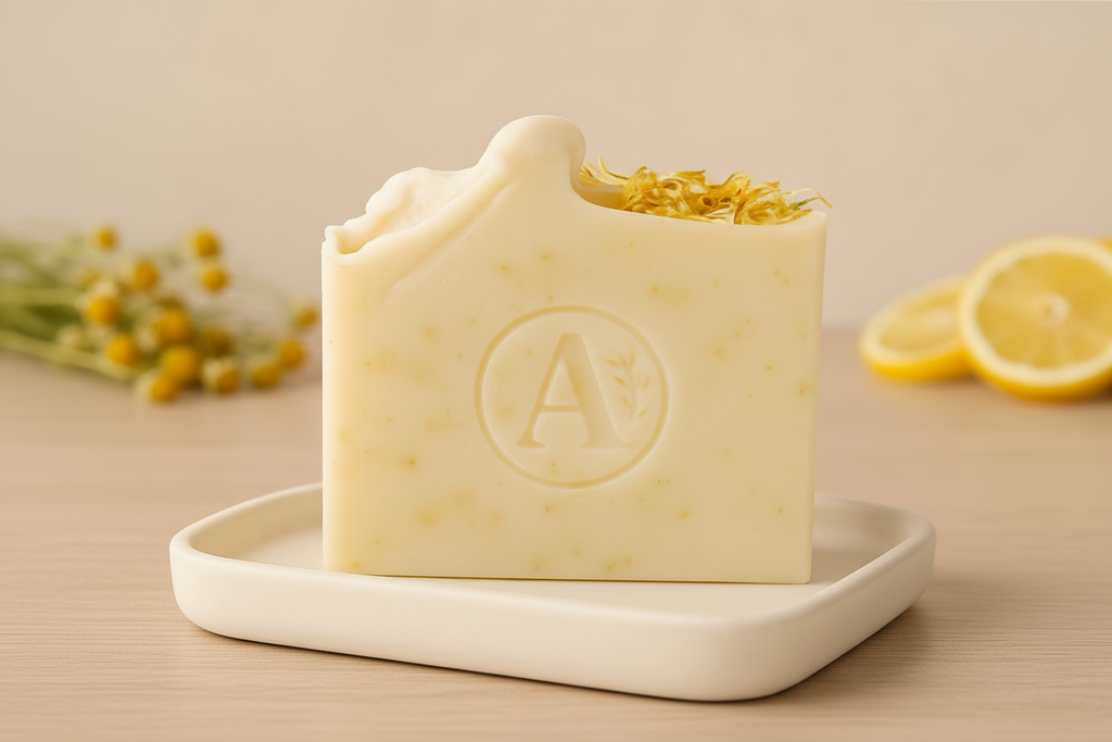 Camomile lemon soap with new background