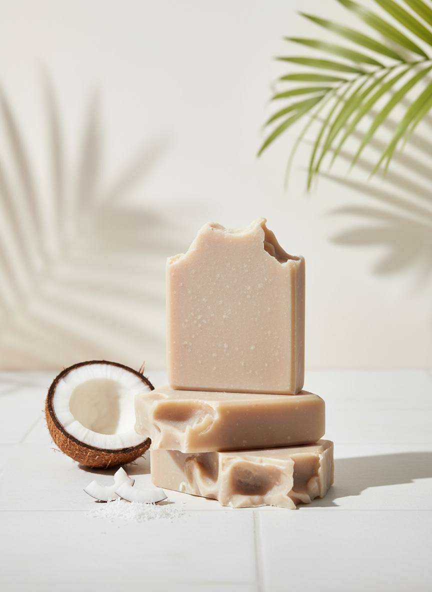 Coconut Milk & Coconut Oil Soap with elegant background