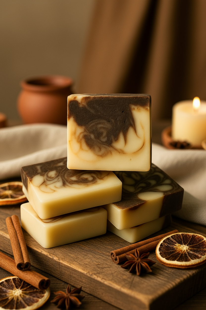Orange & Cinnamon Tallow Soap with new background