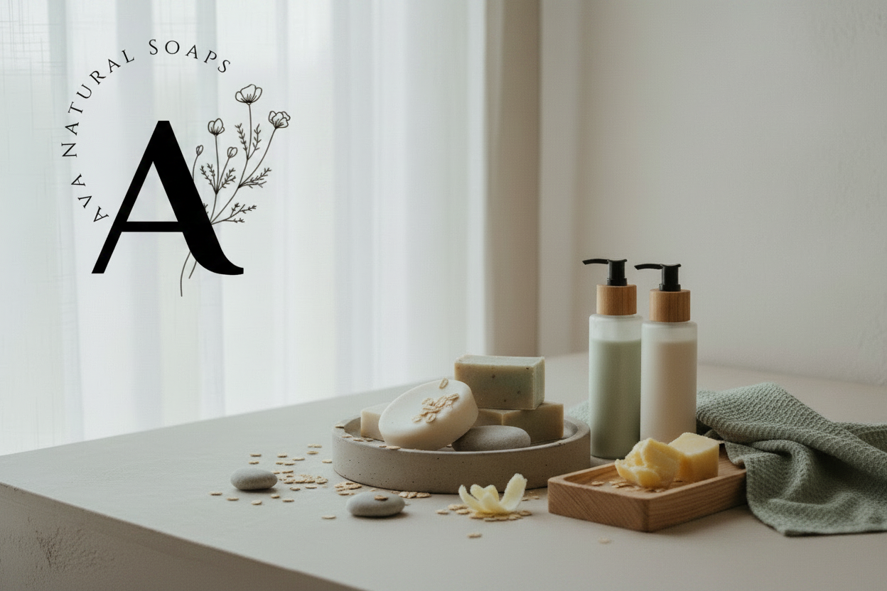 Spa image with very large Ava Natural Soaps logo